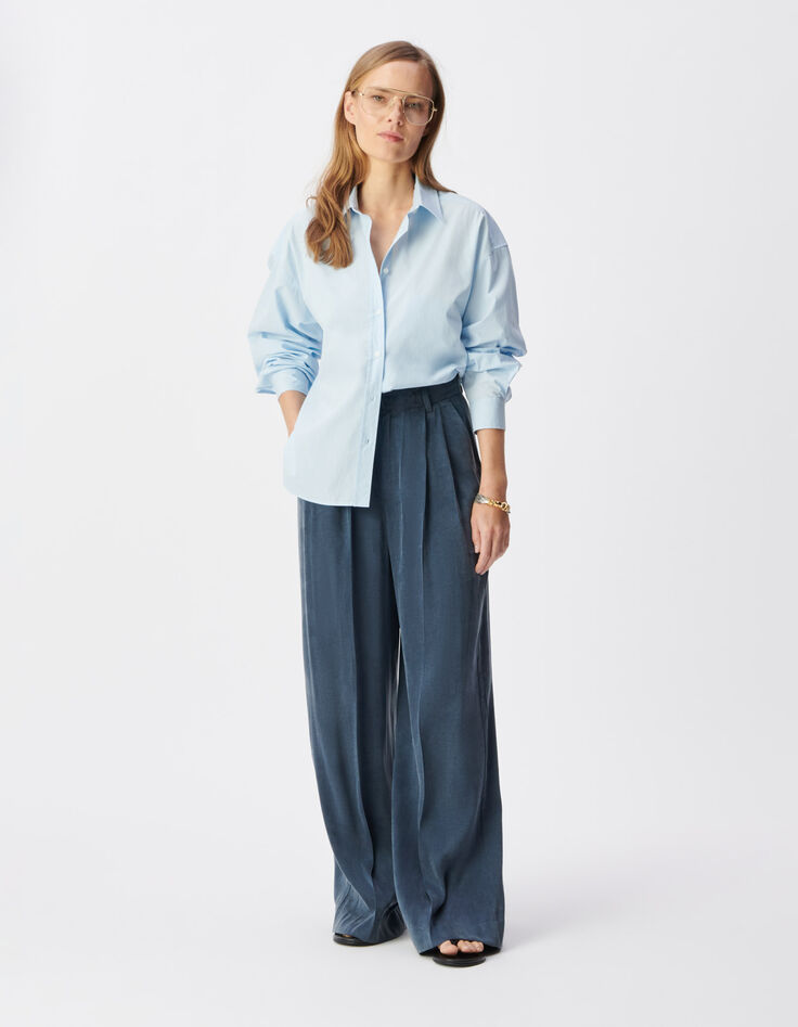 Dames Lyocell&reg;-mix marineblauwe getailleerde broek-1