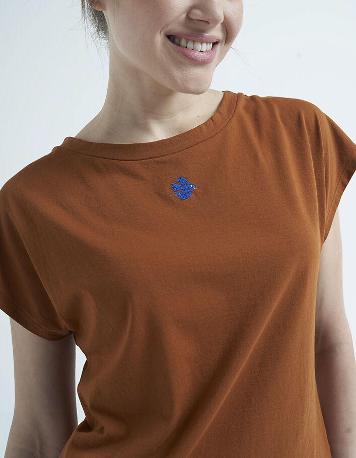 Karamellfarbenes T-Shirt mit Stickerei und Spitze I.Code - I.CODE