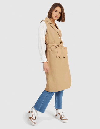 I.Code beige trench coat with detachable sleeves