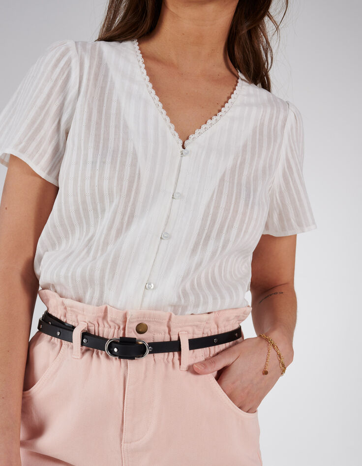 Top blanc cassé jacquard à motif rayures I.Code-2