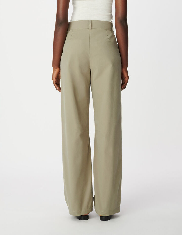 Khakifarbene Damen Ballonhose mit Abn&auml;hern-3