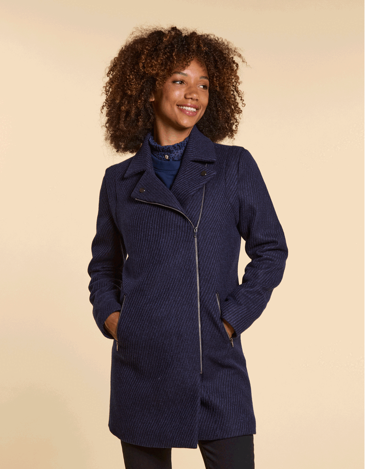 Manteau marine lainage ray&eacute; manches amovibles I.Code-5