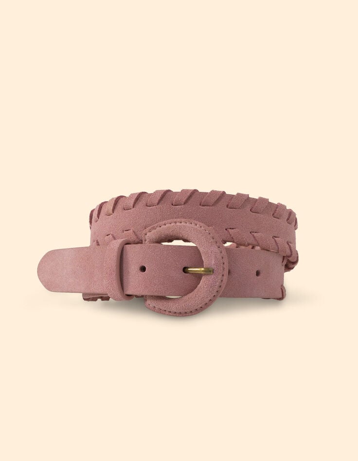 I.Code pink velour leather belt with braided edges-5 I.Code pink velour leather belt with braided edges-5