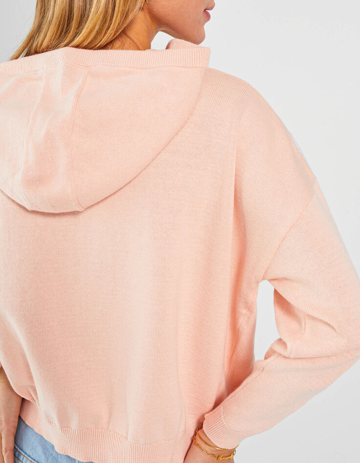 I.Code pink knit XL chevron hooded cardigan-4