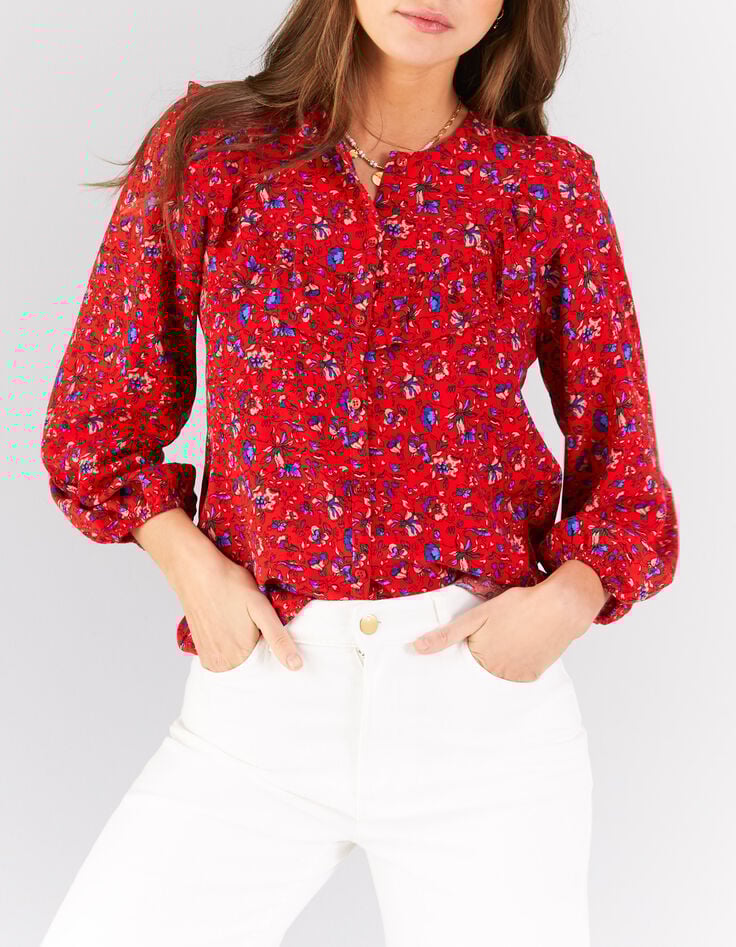 Blouse cherry esprit lingerie imprimé fleurs d'été I.Code-1