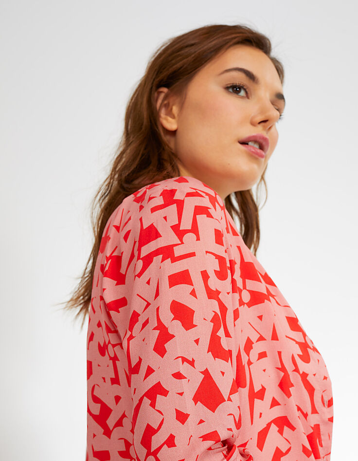 Roze overhemd met geometrische letterprint I.Code-3