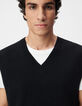 Herren V-Ausschnitt schwarzer Strickpullover ohne &Auml;rmel-5