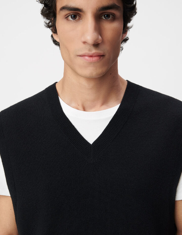 Herren V-Ausschnitt schwarzer Strickpullover ohne &Auml;rmel-5