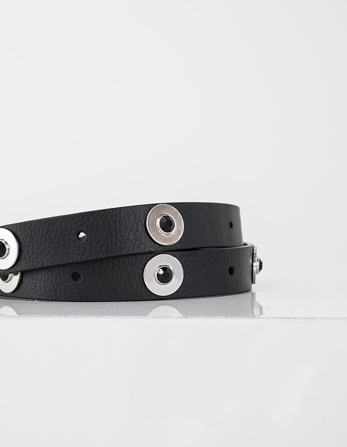 I.Code black leather belt, jewelled rivets - I.CODE