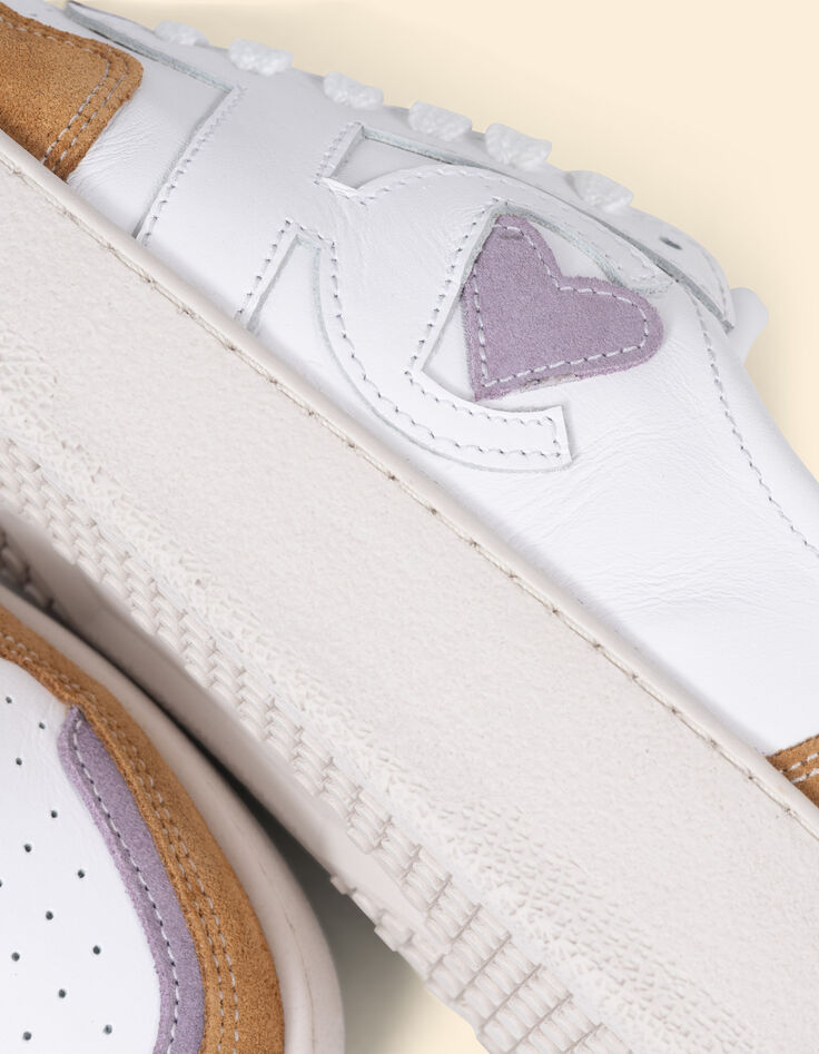 Baskets blanches cuir velours parme et camel I.Code-5