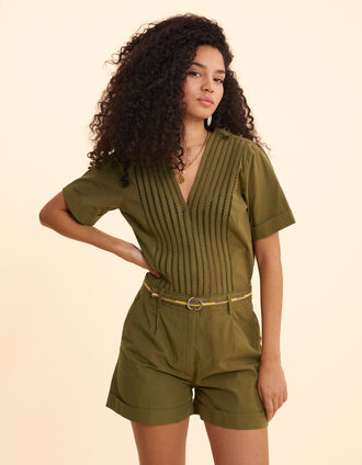 Combi-short kaki avec ceinture brodée I.Code