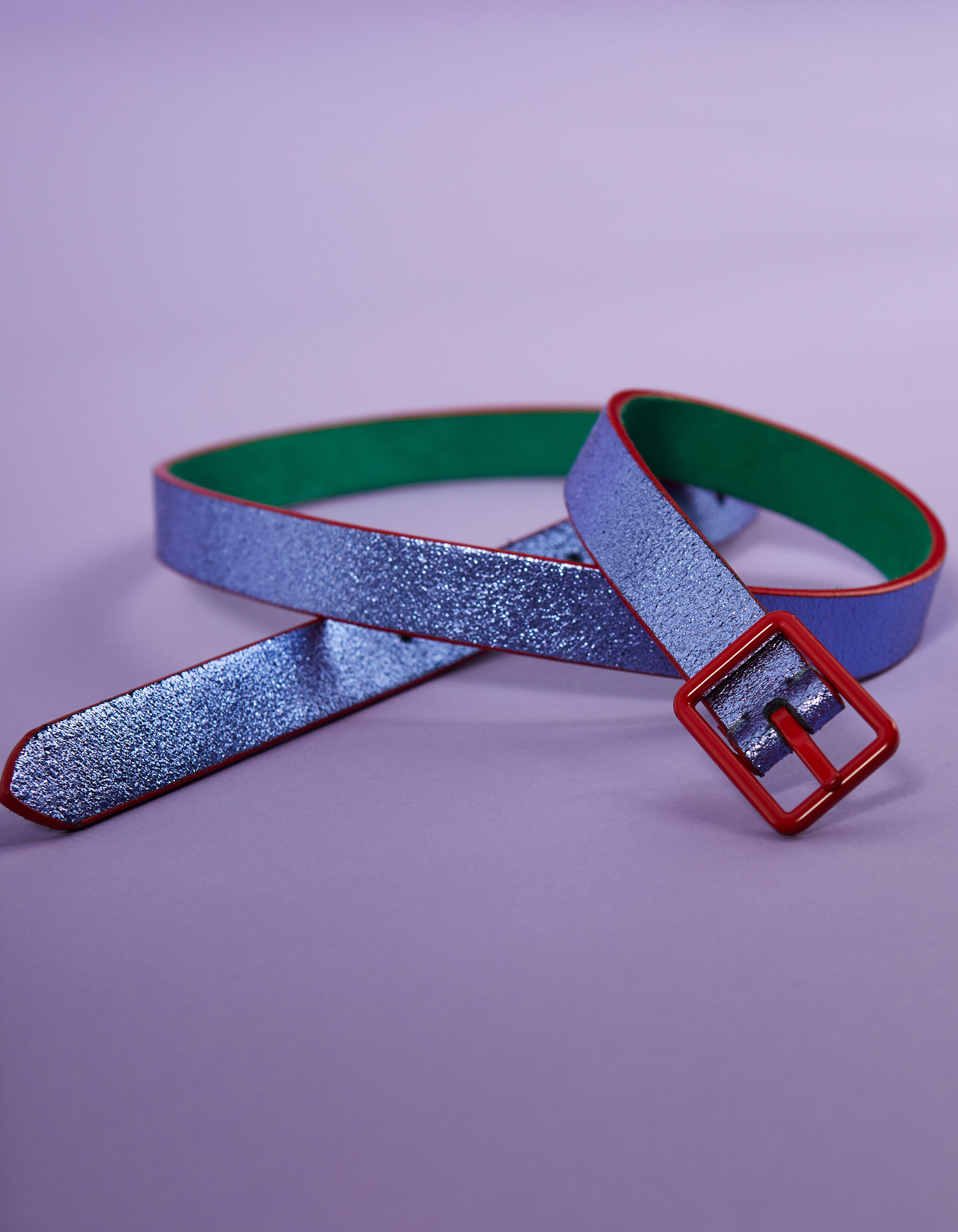 Ceinture r versible bleu paillet e ou verte boucle rouge I.Code