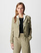 Kurze gr&uuml;ne Jacke f&uuml;r Damen mit abnehmbarer Kapuze aus wei&szlig;em Satin-2