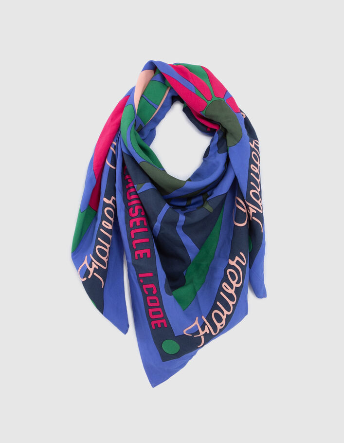I.Code electric blue scarf with XL flower motif - I.CODE