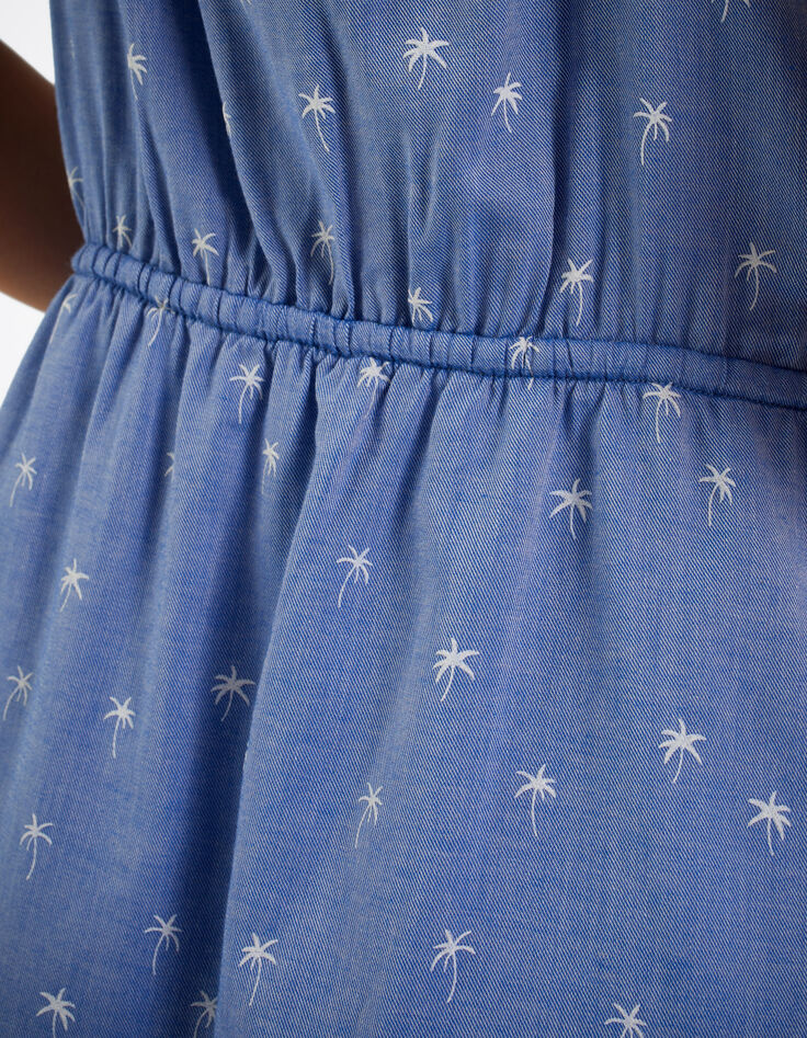 Blaues Kleid mit dünnen, mit Palmen bestickten Trägern I.Code-4