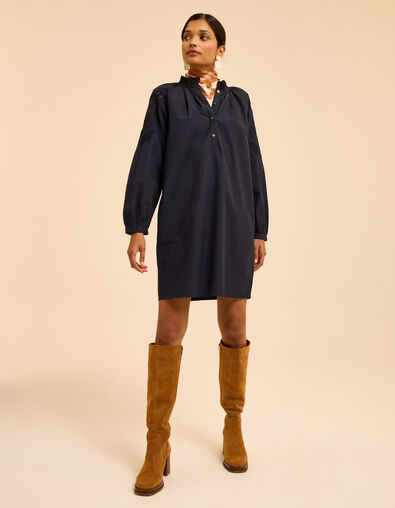 Vestido azul marino bordados mangas I.Code