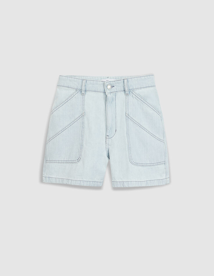 Maxitaschen-Shorts aus gewaschenem blauem Denim f&uuml;r Frauen-6