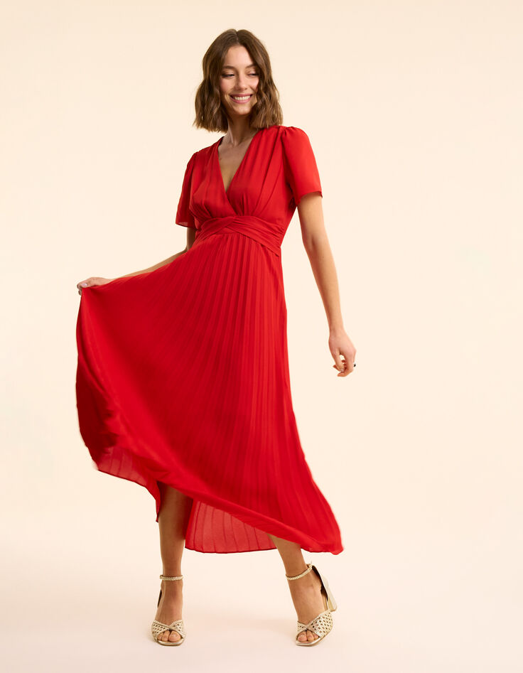 Robe rouge plissée drapée à la taille I.Code-3