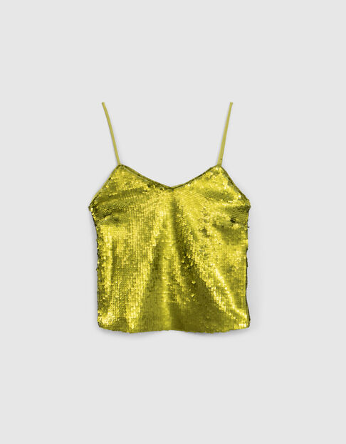 Anisgr&uuml;nes Recycling-Damentop mit Metallic-Pailletten - IKKS