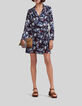 Marineblaues Recycling-Damenkleid mit Batikblumen-1
