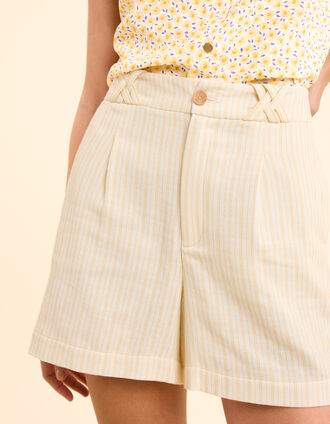 Short en jean écru à rayures jaunes I.Code
