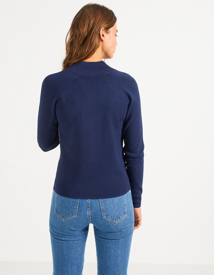 Pull navy bleu tricot à bandes lurex I.Code-3 Pull navy bleu tricot à bandes lurex I.Code-3