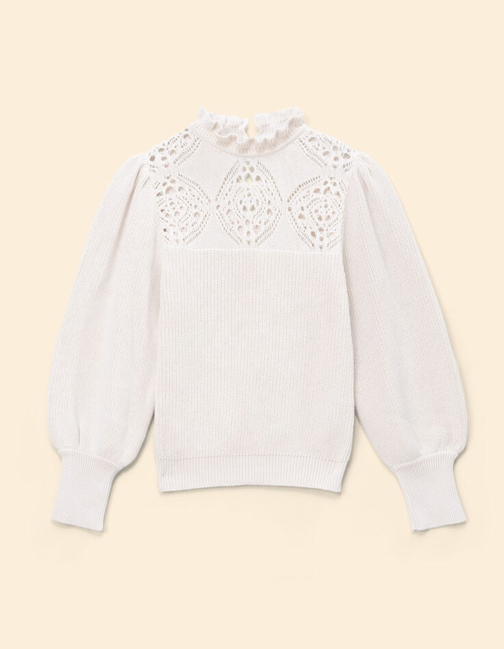 Cremeweißer Strickpulli Lochstrick I.Code-1 Cremeweißer Strickpulli Lochstrick I.Code-1