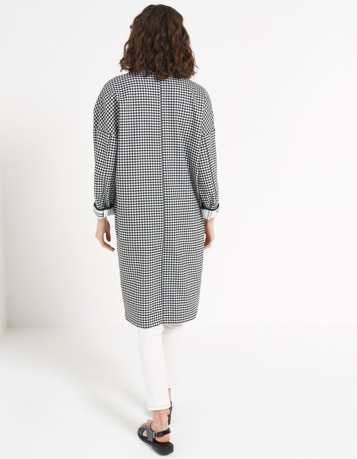 Manteau long noir à carreaux vichy blanc I.Code-2