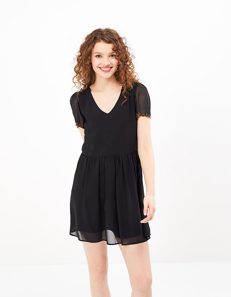 Robe noire à manches courtes brodées I.Code-2