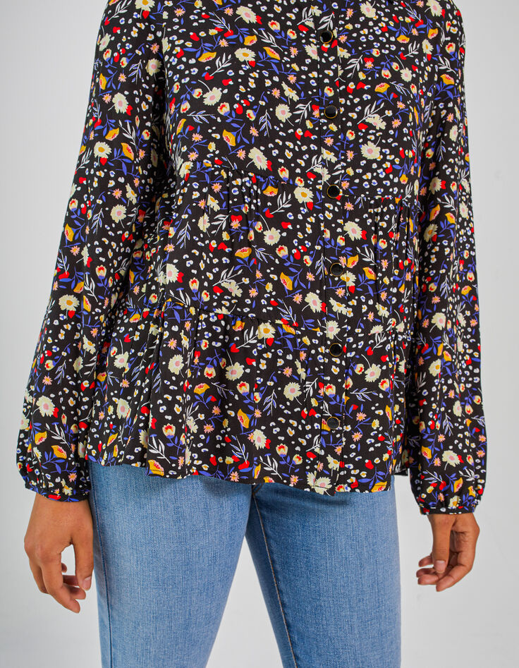 I.Code black shirt with colour floral leopard print-4