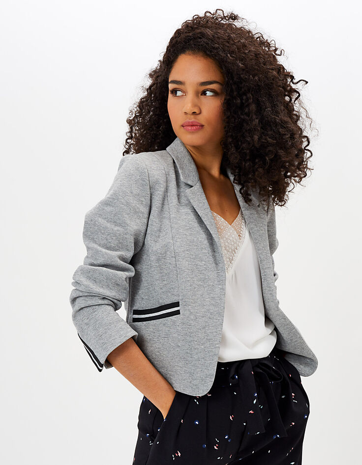 Veste gris clair chiné en maille piquée I.Code-3