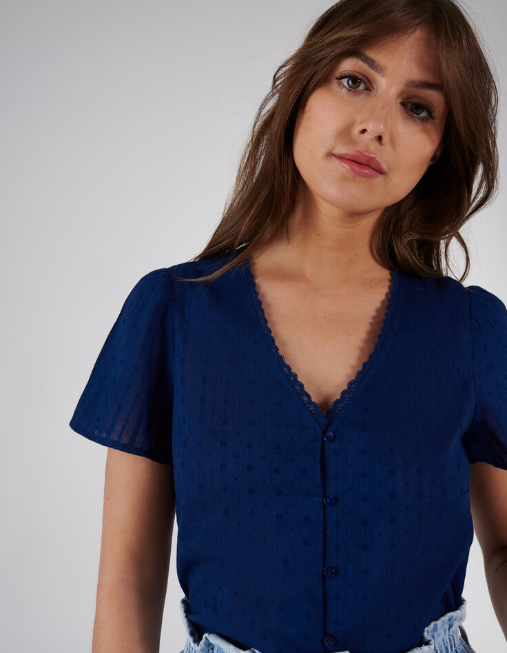 I.Code indigo striped jacquard blouse-4