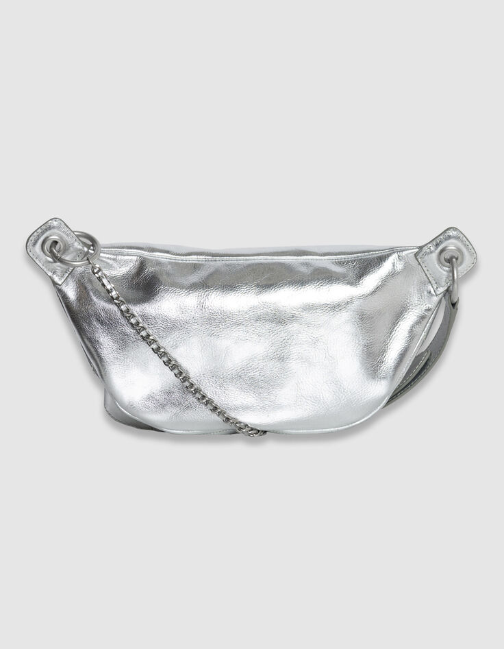 Damen 1440 G&uuml;rteltasche aus gestepptem Leder in Silber-3