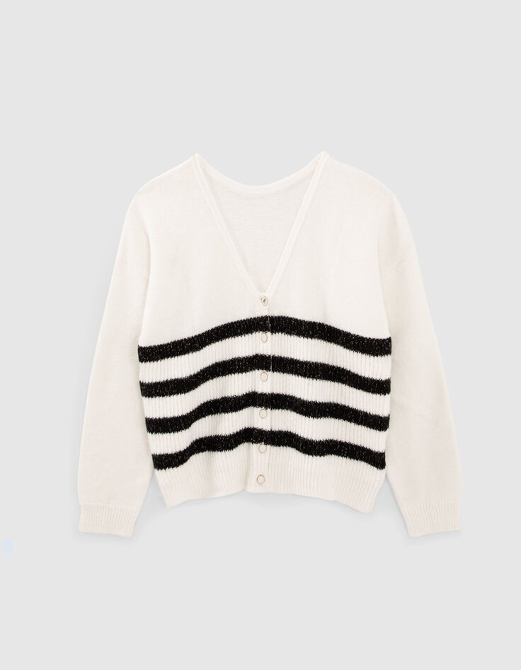 Cardigan blanc tricot à rayures noires I.Code-5