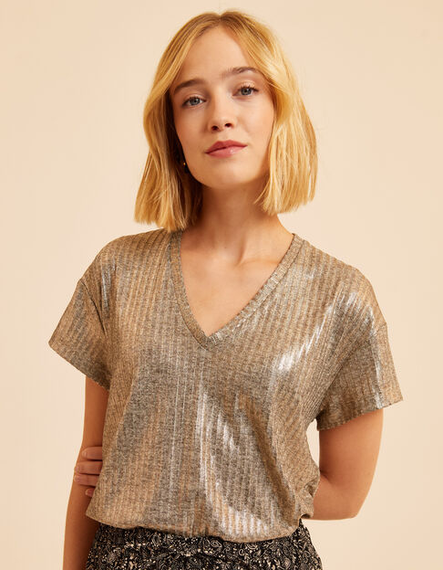 Goudkleurig T-shirt ribeffect I.Code