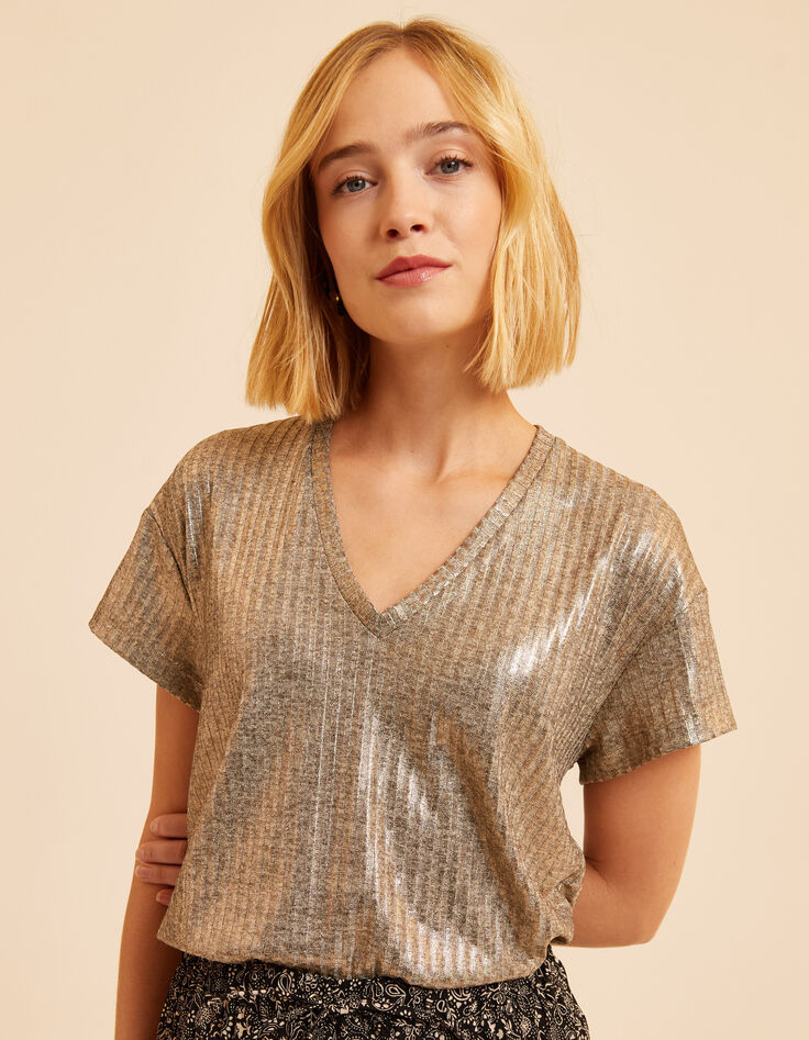 I.Code gold ribbed T-shirt-3