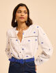 I.Code ecru blouse with blue flower embroidery-7