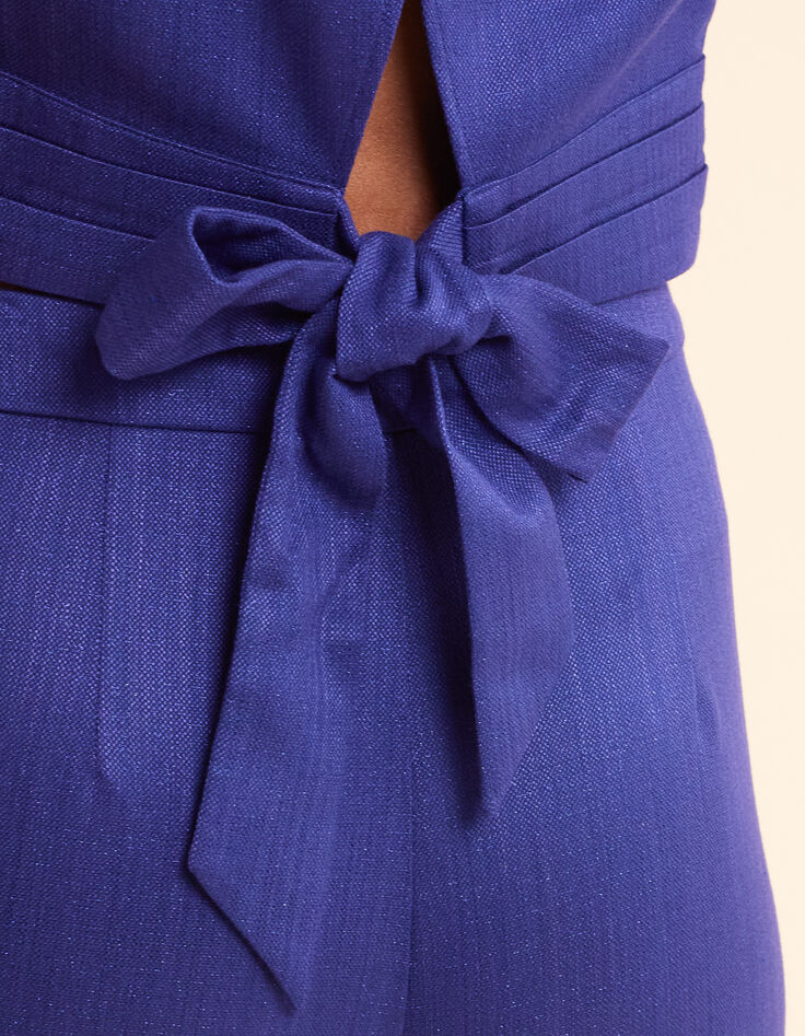 Top bleu pailleté cropped noué dos I.Code-7