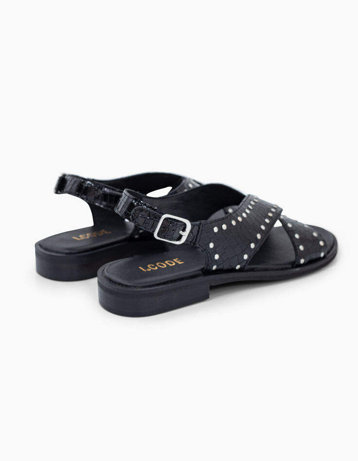 Zwarte sandalen lakleer croco-effect studs I.Code-3