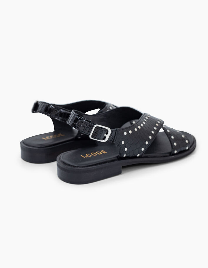 I.Code black studded crocodile-look patent leather sandals - I.CODE
