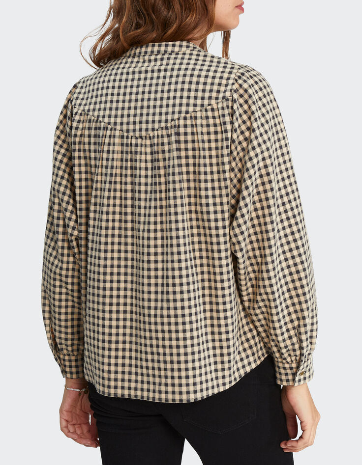 Blouse noire et beige &agrave; motif vichy I.Code -3