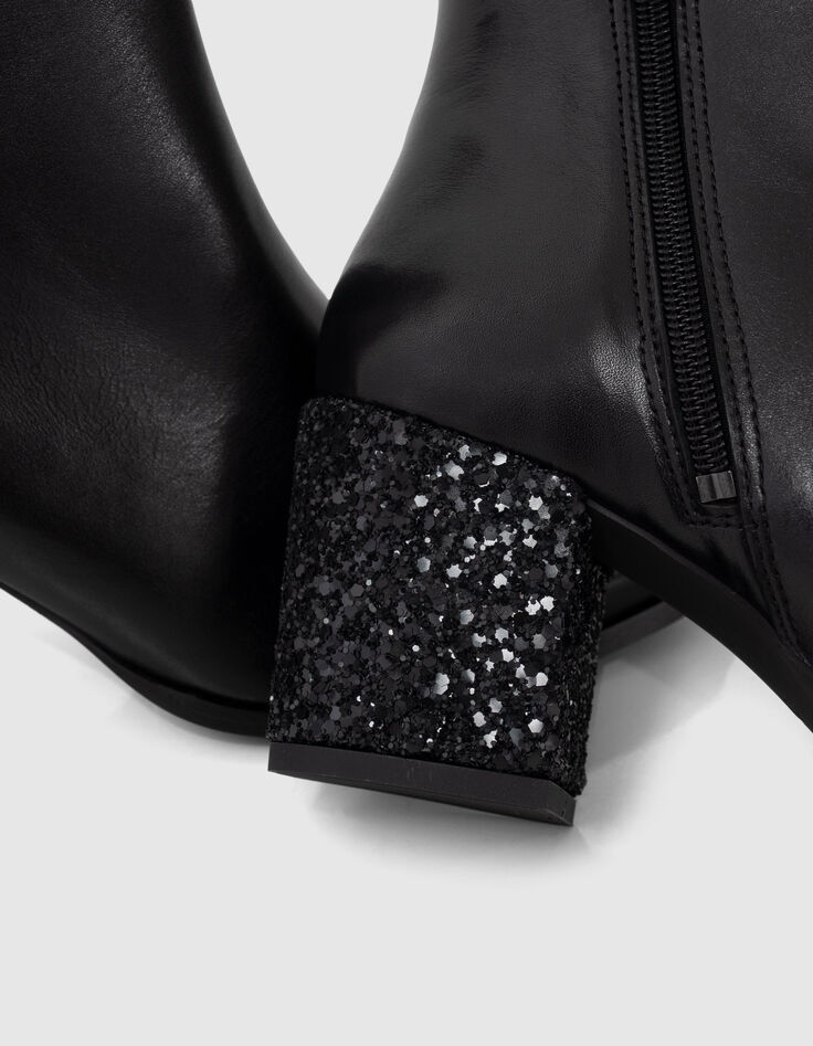 Botines I.Code de piel negra con tacón de purpurina-6