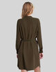 Kaki Damen-Kleid recycelt Spitzeneinsatz Ton-in-Ton-3