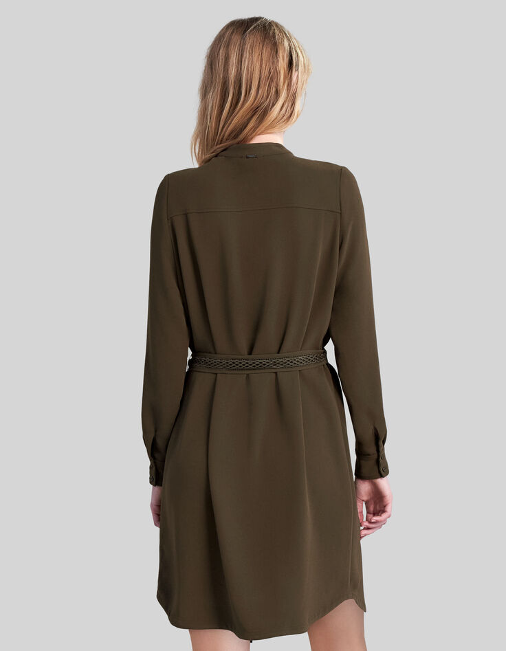Kaki Damen-Kleid recycelt Spitzeneinsatz Ton-in-Ton-3