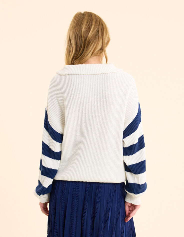White trucker sweater knit striped sleeves I.Code-4