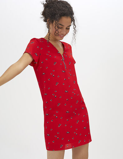 Rode jurk met print rolschaatsen  I.Code - I.CODE