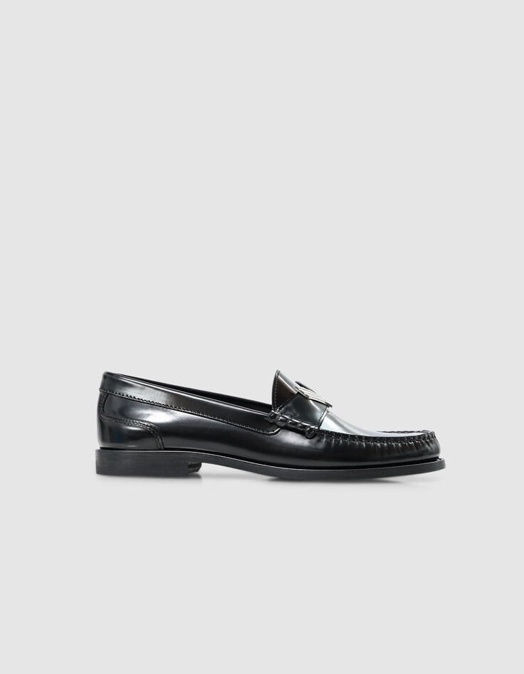 Damen schwarze Glac&eacute;-Leder-Slipper-1