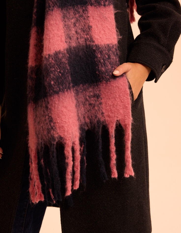 Echarpe rose motif carreaux marine I.Code-3