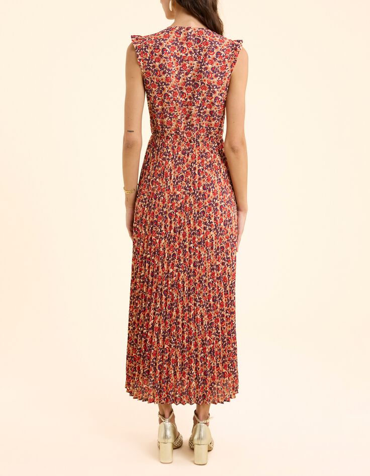 Vestido largo rojo plisado floral I.Code-3