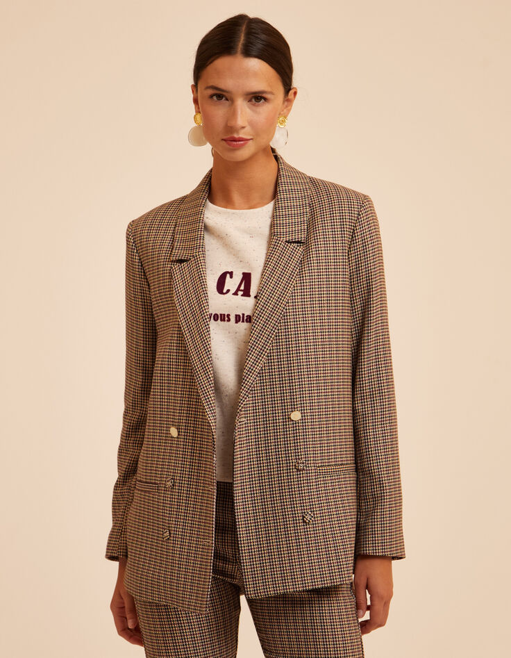 Veste de tailleur beige motif pied-de-puce I.Code-3 Veste de tailleur beige motif pied-de-puce I.Code-3